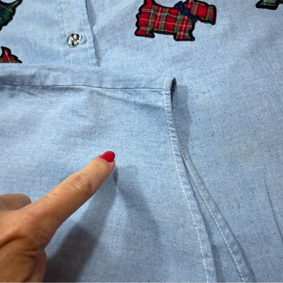 Scottish DOG tartan plaid Jean shirt Embroidered Long Sleeve Button Shirt 18W 2X - Picture 5 of 13